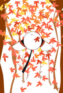 11月 ポストカード 紅葉 カレンダー素材 イラスト シマエナガ