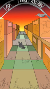 夕暮れ 商店街 イラスト